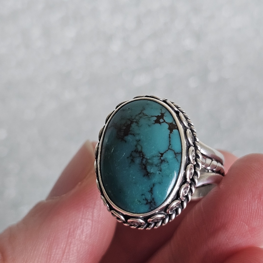 Turquoise Sterling Silver Ring 7.75 - Picture 4 of 11